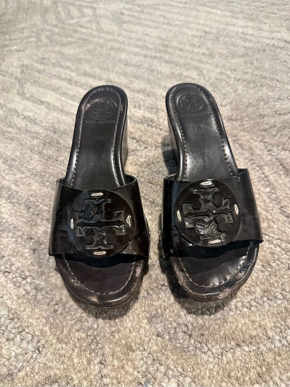 Tory Burch Rosie Patent Wedge Slide Black